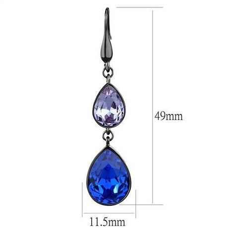IP Light Black  (IP Gun) Stainless Steel Earrings with Top Grade Crystal  in Multi Color
