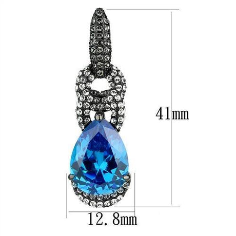IP Light Black  (IP Gun) Stainless Steel Earrings with AAA Grade CZ  in Sea Blue