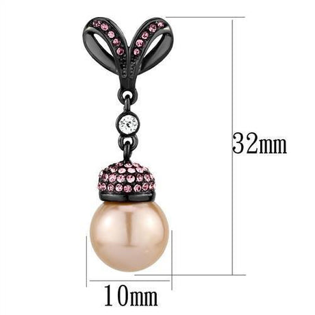 IP Light Black  (IP Gun) Stainless Steel Earrings with Synthetic Pearl in Rose