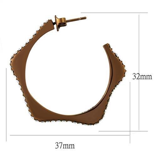 IP Coffee light Stainless Steel Earrings with Top Grade Crystal  in Clear