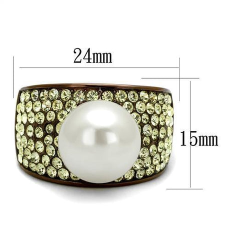 IP Coffee light Stainless Steel Ring with Synthetic Pearl in White