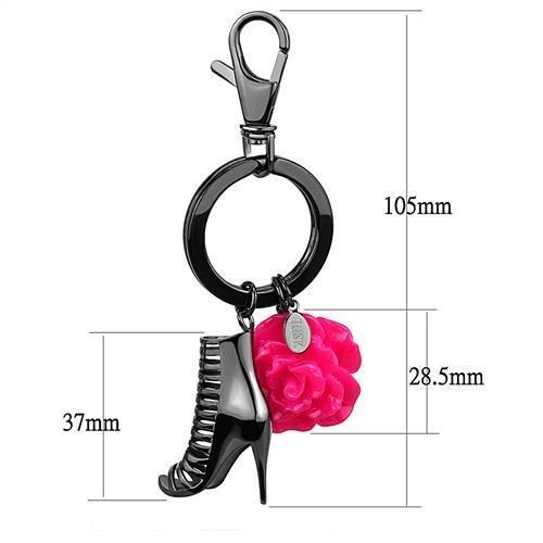 IP Light Black  (IP Gun) Stainless Steel Key Ring with Synthetic Synthetic Stone in Rose