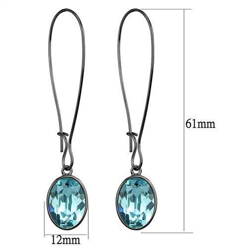 IP Light Black  (IP Gun) Stainless Steel Earrings with Top Grade Crystal  in Sea Blue