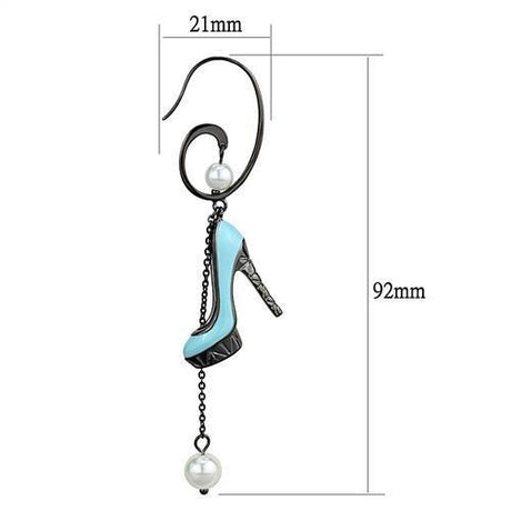 IP Light Black  (IP Gun) Stainless Steel Earrings with Synthetic Pearl in White