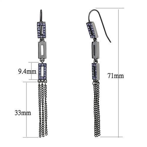 IP Light Black  (IP Gun) Stainless Steel Earrings with Top Grade Crystal  in Tanzanite