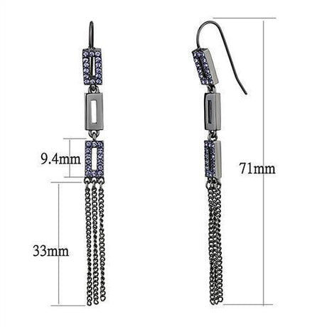 IP Light Black  (IP Gun) Stainless Steel Earrings with Top Grade Crystal  in Tanzanite