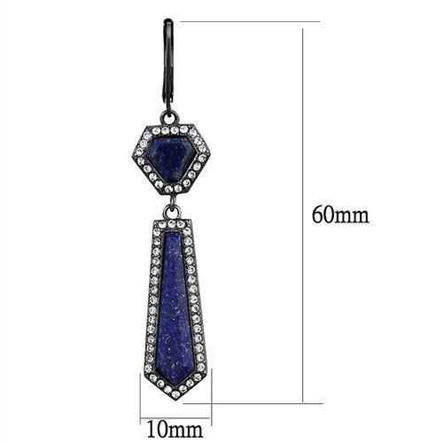 IP Light Black  (IP Gun) Stainless Steel Earrings with Precious Stone Lapis in Montana