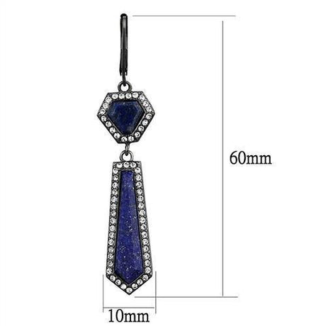 IP Light Black  (IP Gun) Stainless Steel Earrings with Precious Stone Lapis in Montana