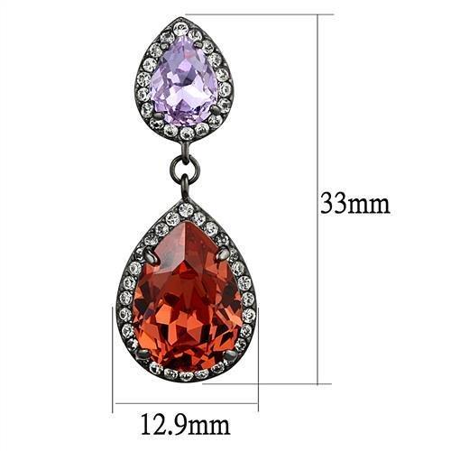 IP Light Black  (IP Gun) Stainless Steel Earrings with Top Grade Crystal  in Orange