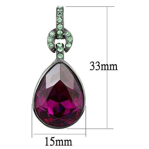 IP Light Black  (IP Gun) Stainless Steel Earrings with Top Grade Crystal  in Fuchsia