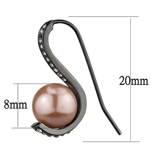 IP Light Black  (IP Gun) Stainless Steel Earrings with Synthetic Pearl in Light Peach