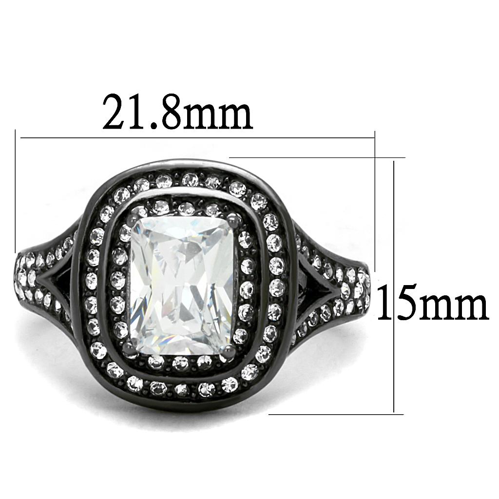 IP Light Black  (IP Gun) Stainless Steel Ring with AAA Grade CZ  in Clear