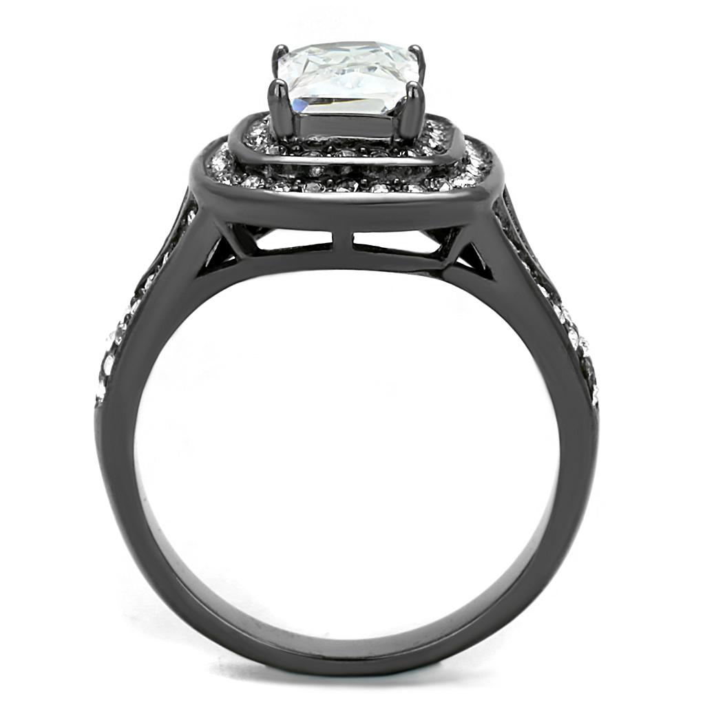 IP Light Black  (IP Gun) Stainless Steel Ring with AAA Grade CZ  in Clear
