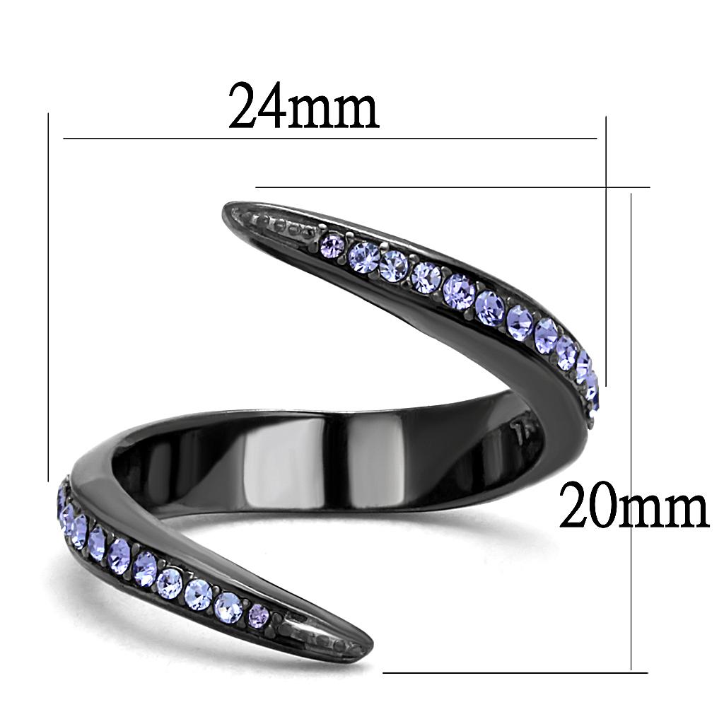 IP Light Black  (IP Gun) Stainless Steel Ring with Top Grade Crystal  in Tanzanite