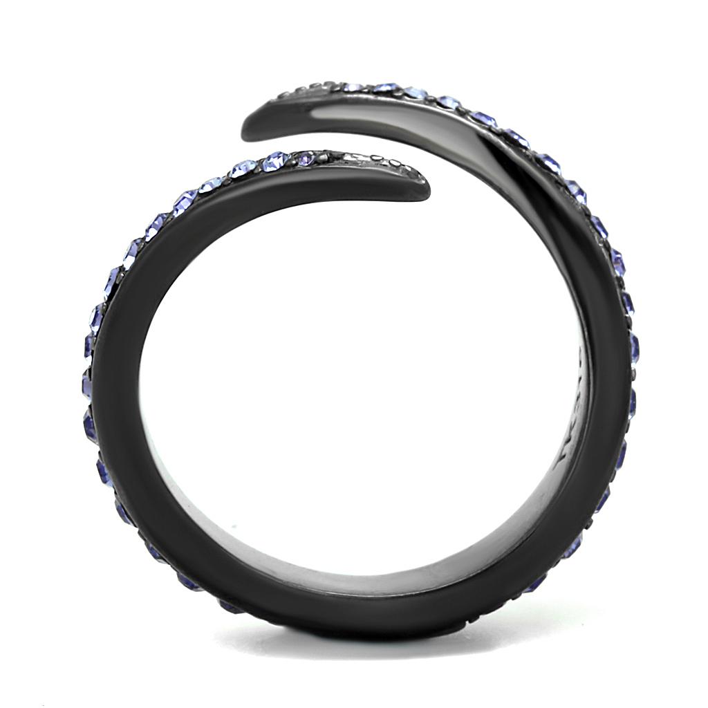 IP Light Black  (IP Gun) Stainless Steel Ring with Top Grade Crystal  in Tanzanite