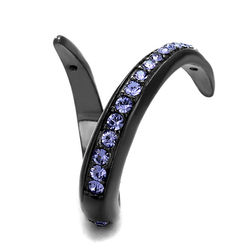 IP Light Black  (IP Gun) Stainless Steel Ring with Top Grade Crystal  in Tanzanite