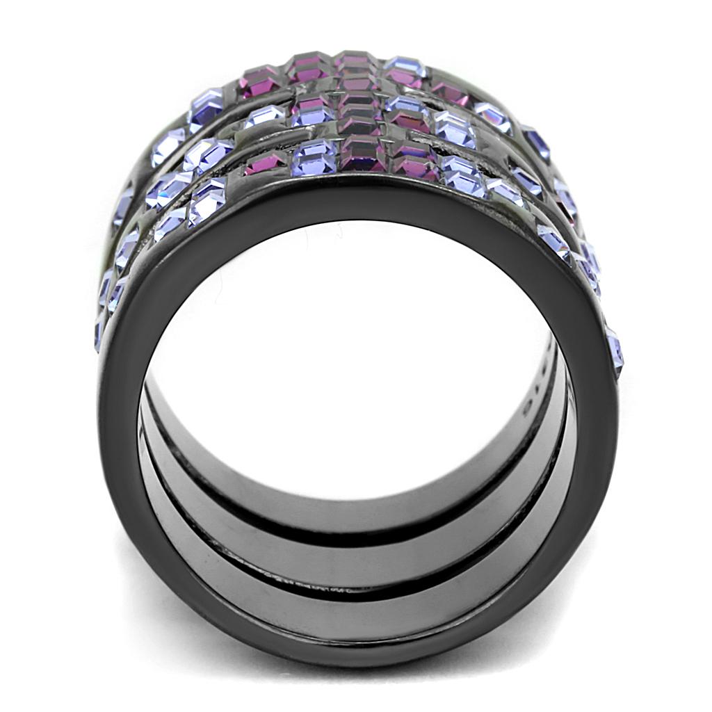 IP Light Black  (IP Gun) Stainless Steel Ring with Top Grade Crystal  in Multi Color