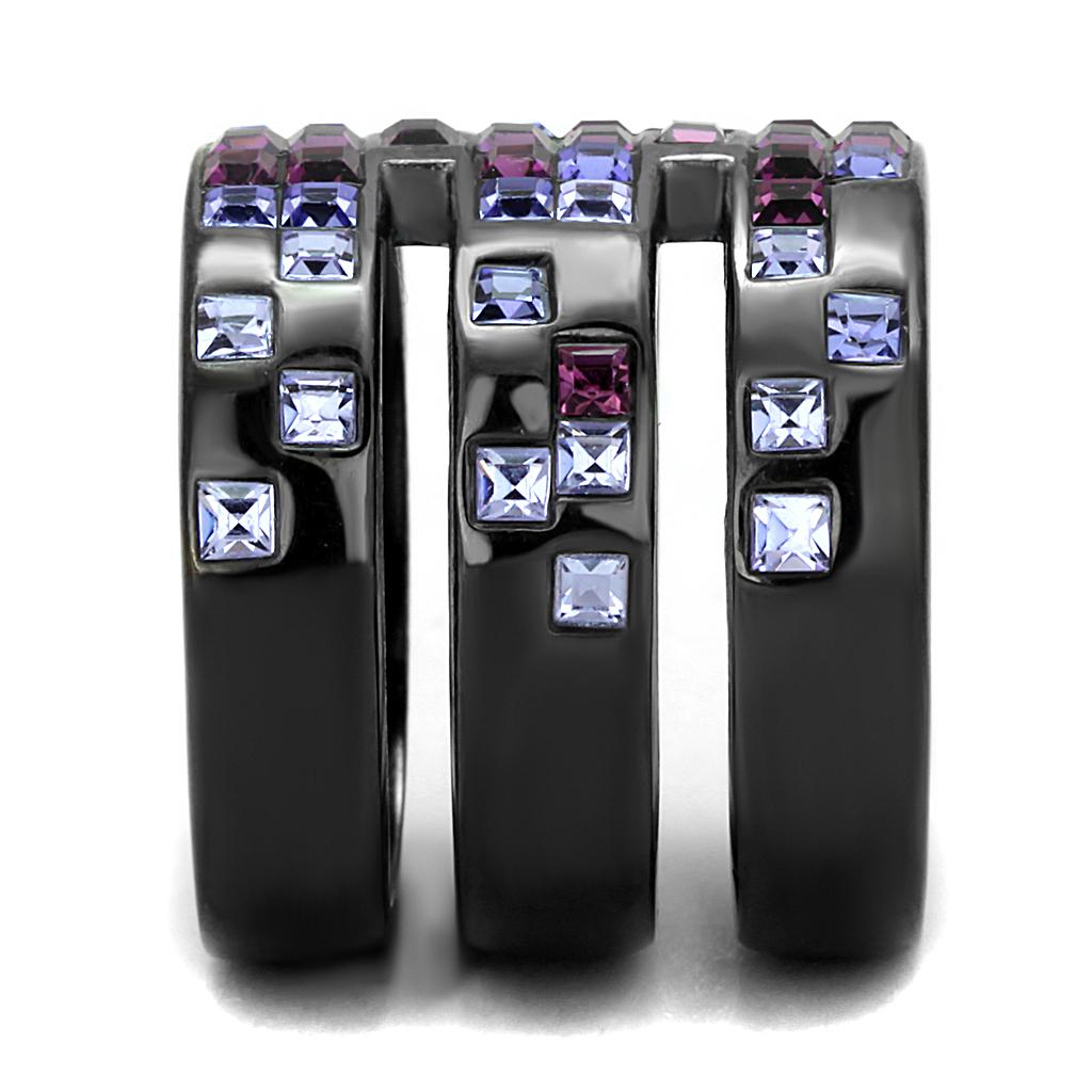 IP Light Black  (IP Gun) Stainless Steel Ring with Top Grade Crystal  in Multi Color