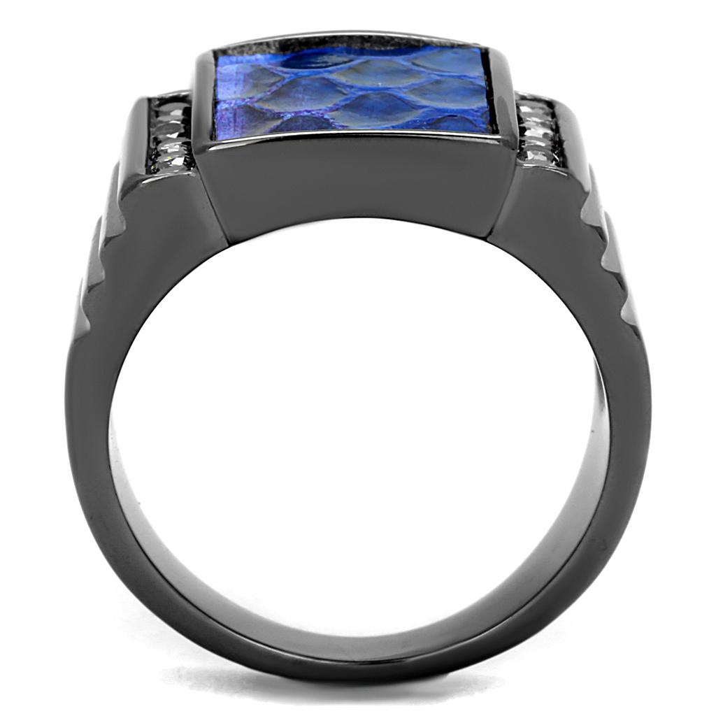 IP Light Black  (IP Gun) Stainless Steel Ring with Leather  in Montana