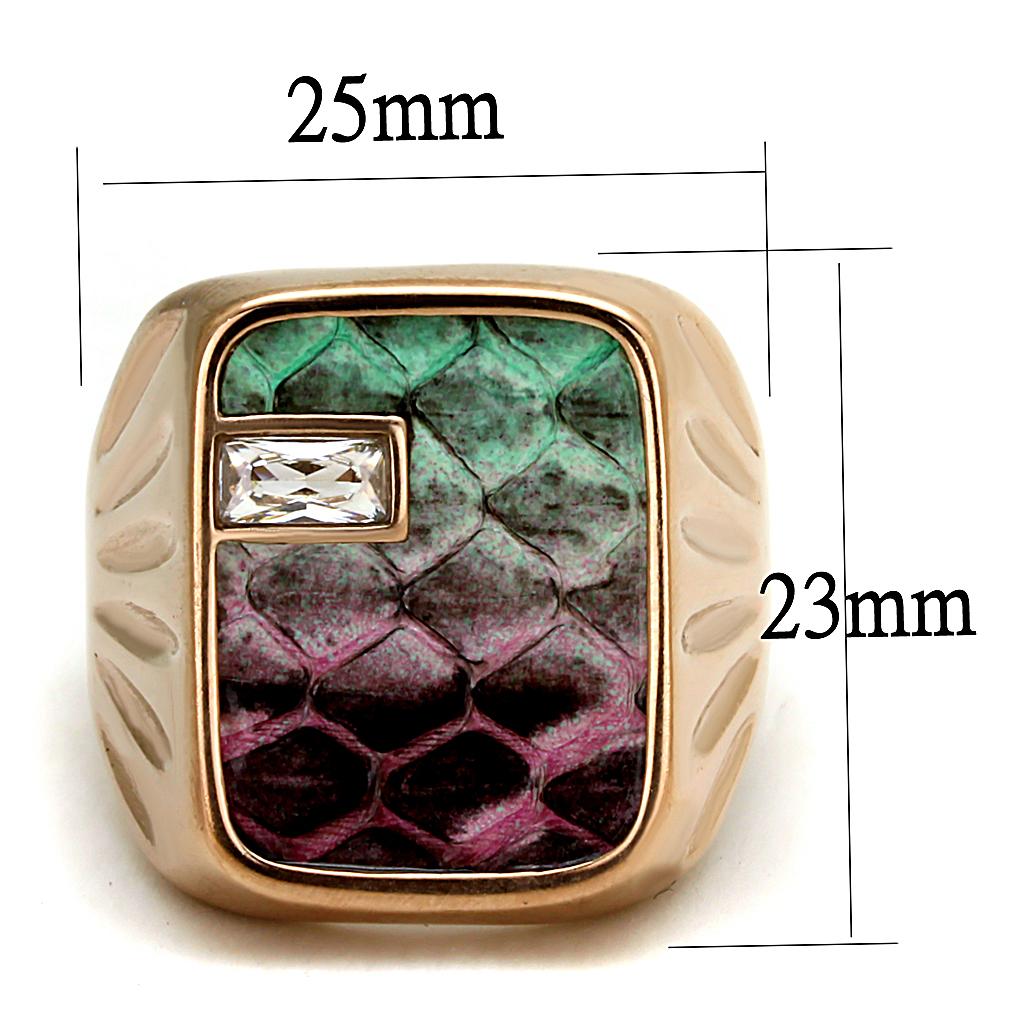 IP Rose Gold(Ion Plating) Stainless Steel Ring with Leather  in Multi Color