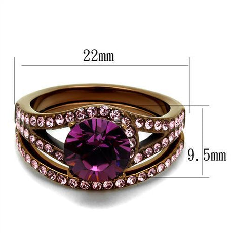 IP Coffee light Stainless Steel Ring with Top Grade Crystal  in Amethyst