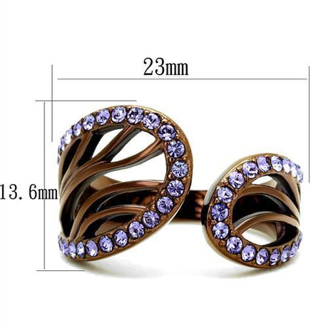 IP Coffee light Stainless Steel Ring with Top Grade Crystal  in Tanzanite