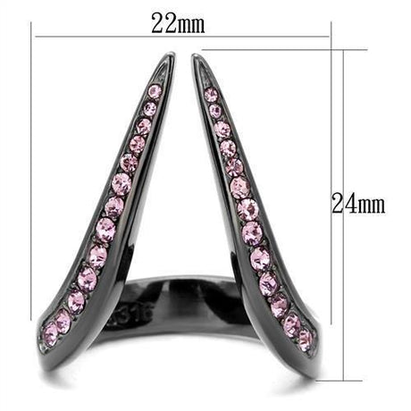 IP Light Black  (IP Gun) Stainless Steel Ring with Top Grade Crystal  in Light Amethyst