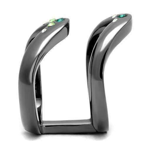 IP Light Black  (IP Gun) Stainless Steel Ring with Top Grade Crystal  in Multi Color