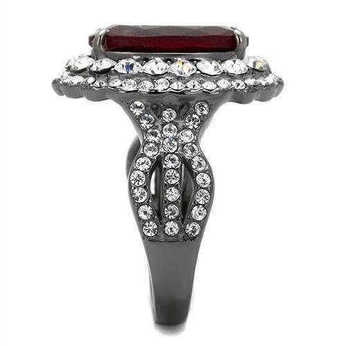 IP Light Black  (IP Gun) Stainless Steel Ring with Synthetic Synthetic Glass in Siam