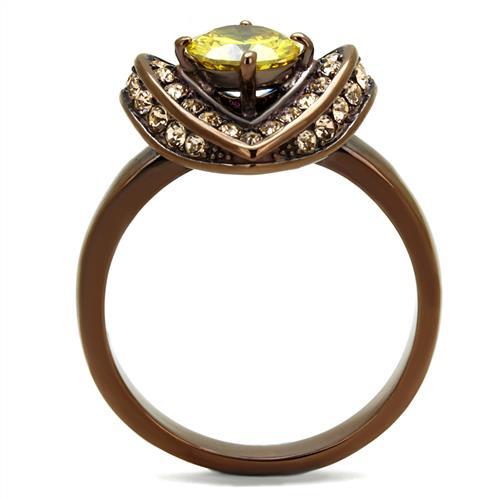 IP Coffee light Stainless Steel Ring with AAA Grade CZ  in Topaz