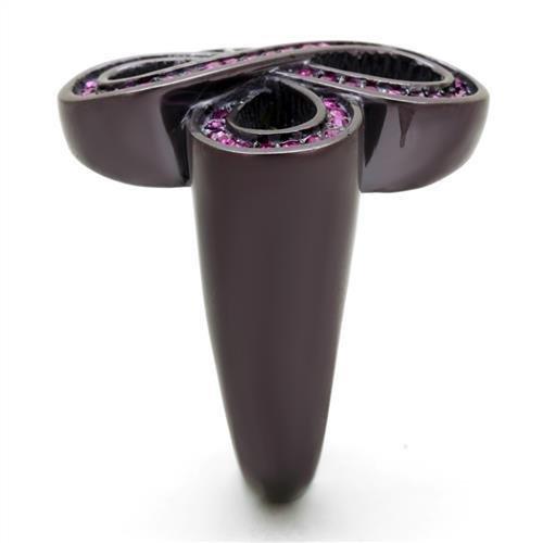 IP Dark Brown (IP coffee) Stainless Steel Ring with Top Grade Crystal  in Fuchsia