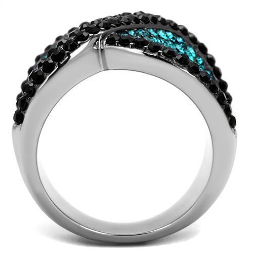 Two-Tone IP Black Stainless Steel Ring with Top Grade Crystal  in Blue Zircon