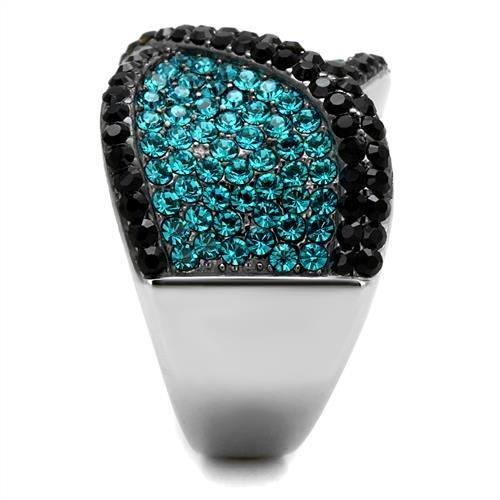 Two-Tone IP Black Stainless Steel Ring with Top Grade Crystal  in Blue Zircon