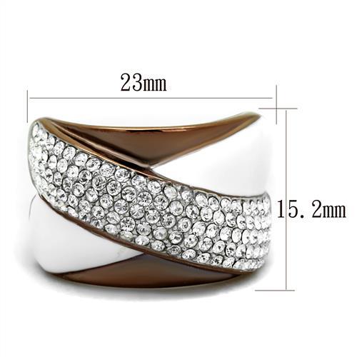 Two Tone IP Light Brown (IP Light coffee) Stainless Steel Ring with Top Grade Crystal  in Clear