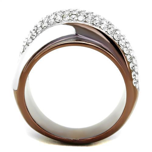 Two Tone IP Light Brown (IP Light coffee) Stainless Steel Ring with Top Grade Crystal  in Clear