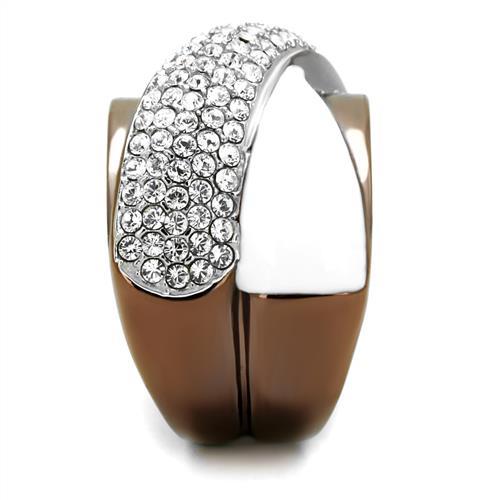 Two Tone IP Light Brown (IP Light coffee) Stainless Steel Ring with Top Grade Crystal  in Clear