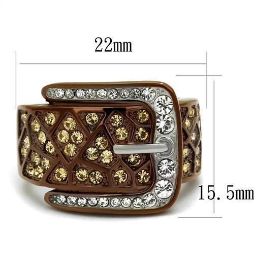 Two Tone IP Light Brown (IP Light coffee) Stainless Steel Ring with Top Grade Crystal  in Citrine Yellow