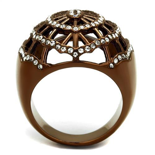 IP Coffee light Stainless Steel Ring with Top Grade Crystal  in Clear