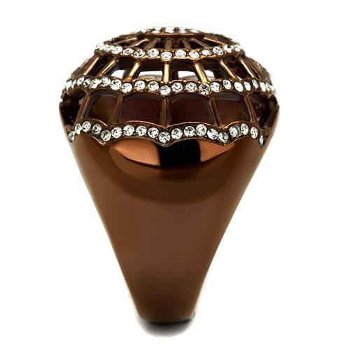 IP Coffee light Stainless Steel Ring with Top Grade Crystal  in Clear