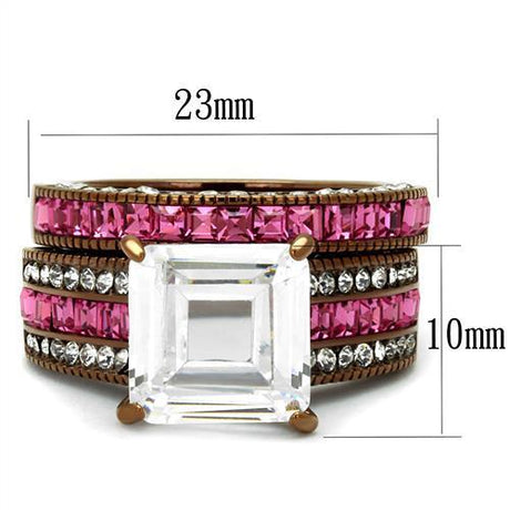 IP Coffee light Stainless Steel Ring with AAA Grade CZ  in Clear