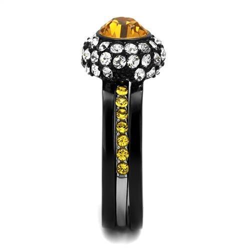 Two-Tone IP Black (Ion Plating) Stainless Steel Ring with Top Grade Crystal  in Topaz