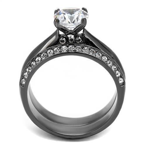 IP Light Black  (IP Gun) Stainless Steel Ring with AAA Grade CZ  in Clear