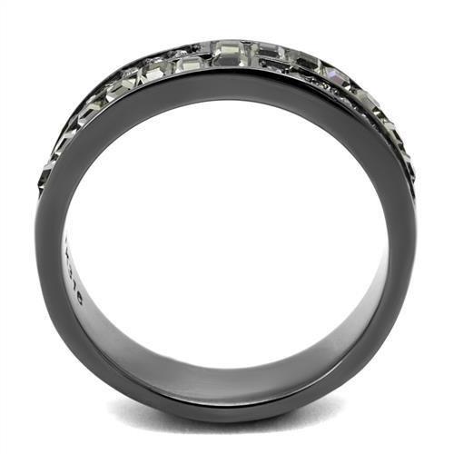 IP Light Black  (IP Gun) Stainless Steel Ring with Top Grade Crystal  in Black Diamond