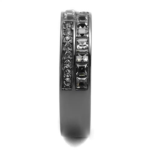 IP Light Black  (IP Gun) Stainless Steel Ring with Top Grade Crystal  in Black Diamond