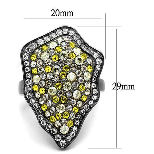 IP Light Black  (IP Gun) Stainless Steel Ring with Top Grade Crystal  in Multi Color
