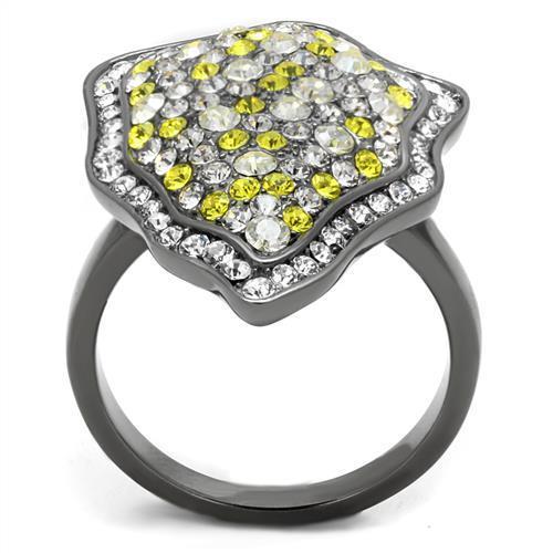 IP Light Black  (IP Gun) Stainless Steel Ring with Top Grade Crystal  in Multi Color
