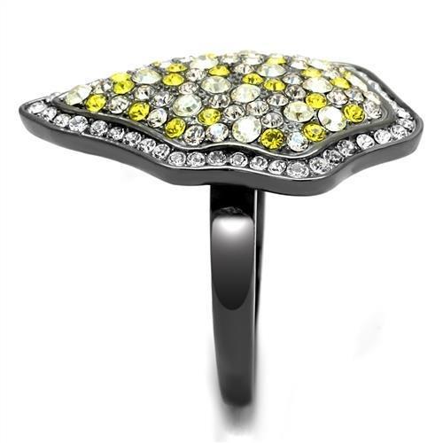 IP Light Black  (IP Gun) Stainless Steel Ring with Top Grade Crystal  in Multi Color