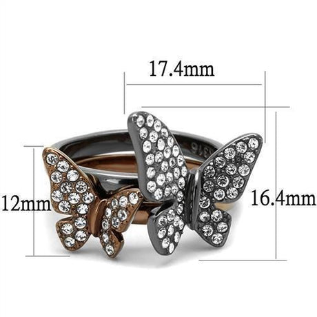 IP Light Black & IP Light coffee Stainless Steel Ring with Top Grade Crystal  in Clear