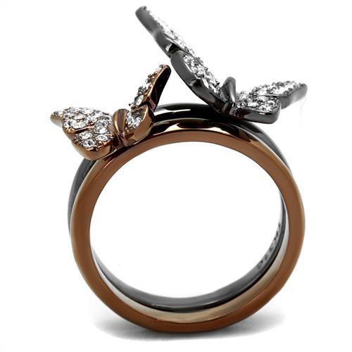 IP Light Black & IP Light coffee Stainless Steel Ring with Top Grade Crystal  in Clear