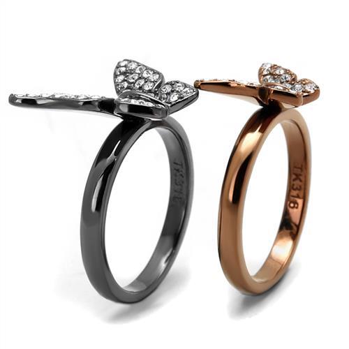 IP Light Black & IP Light coffee Stainless Steel Ring with Top Grade Crystal  in Clear